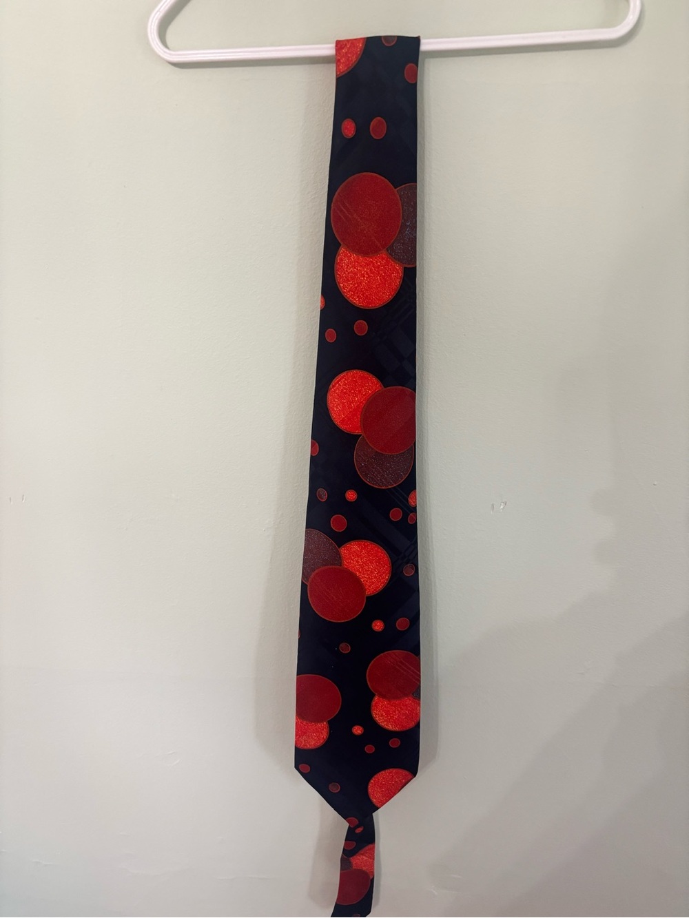 Vintage 1970s Men's Black Tie with Red Polka Dot Pattern